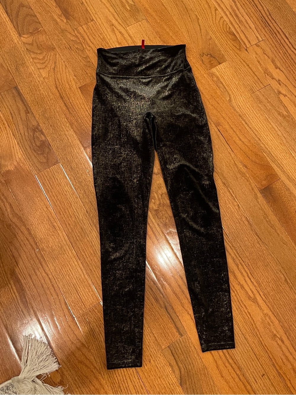 Spanx Velvet Leggings Black Gold Metallic Shine Shimmer High Rise Small